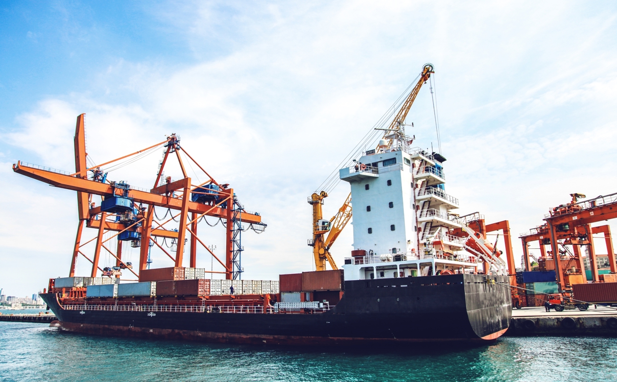 Containerskib i havn