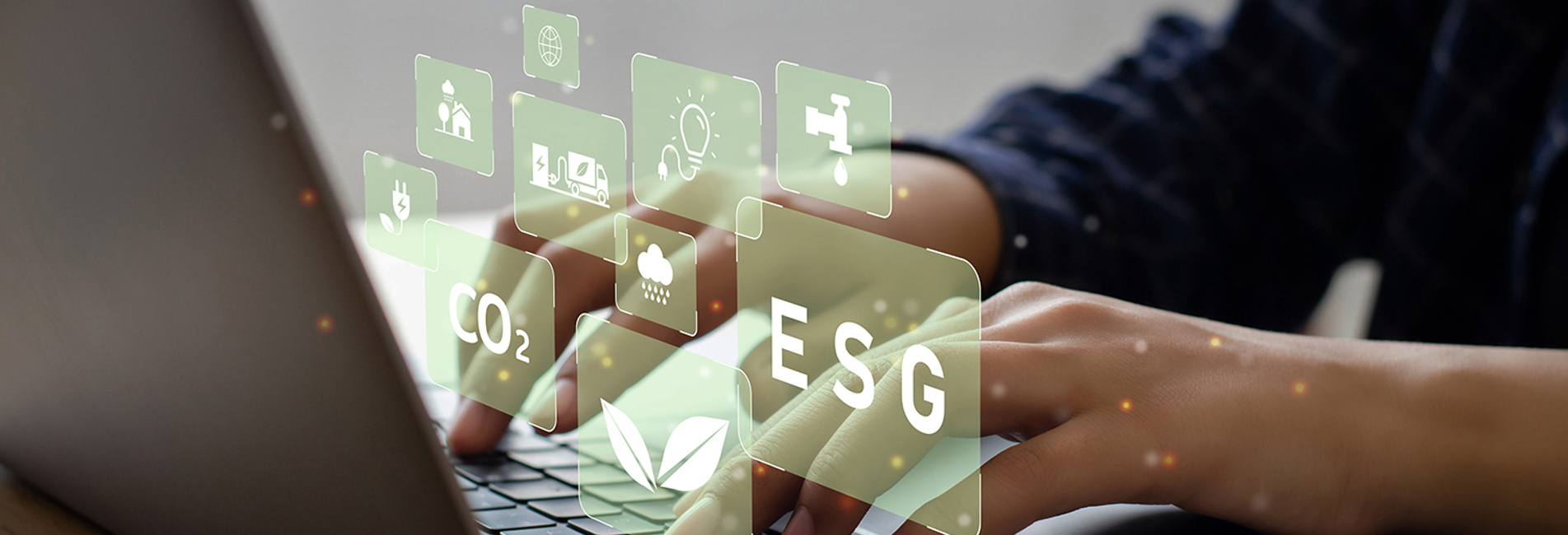 Person ved bærbar med grafik af ESG